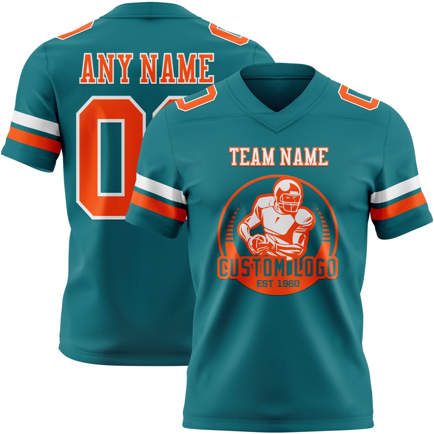 Custom Teal Orange-White Mesh Authentic Football Jersey - Sky-Custom