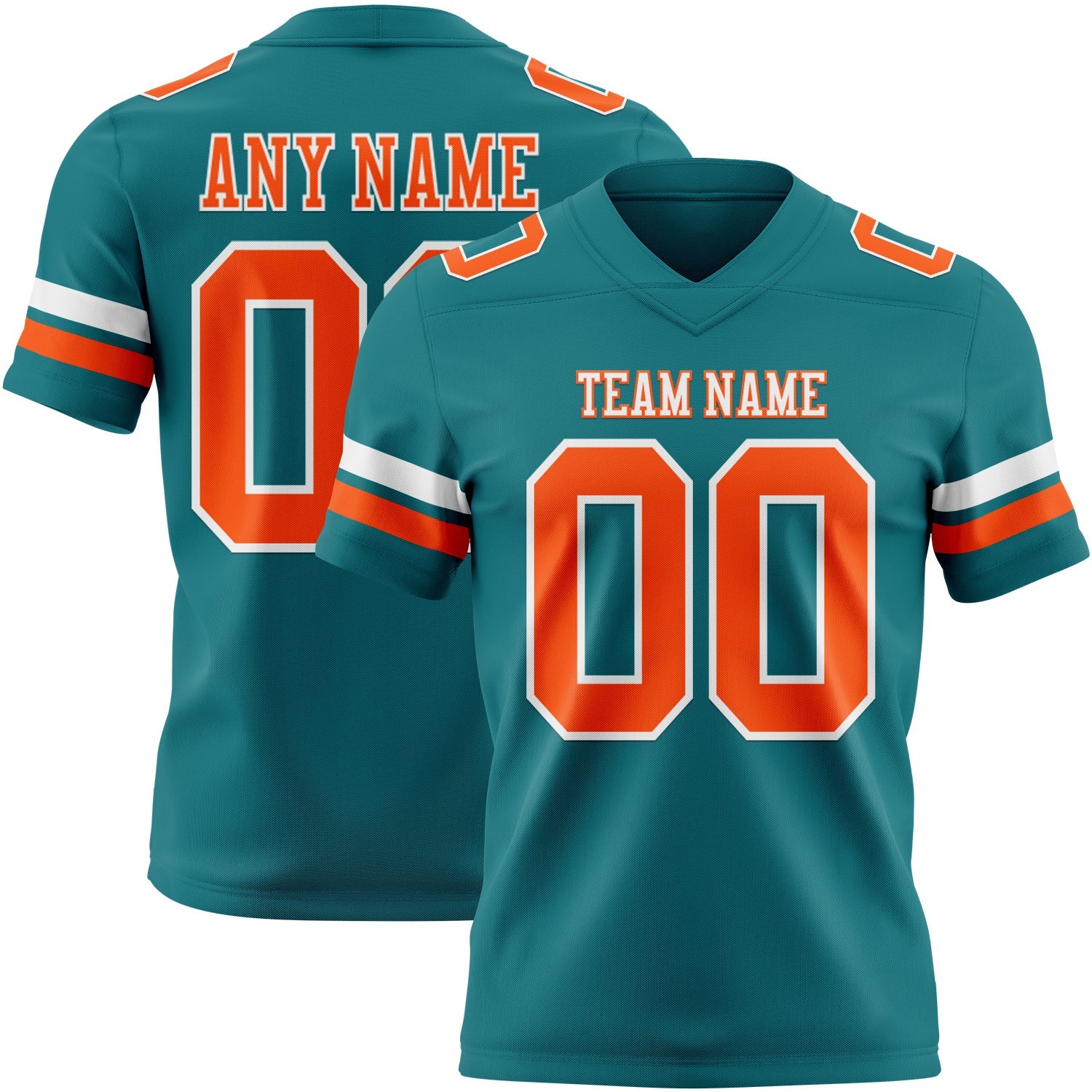 Custom Teal Orange-White Mesh Authentic Football Jersey - Sky-Custom