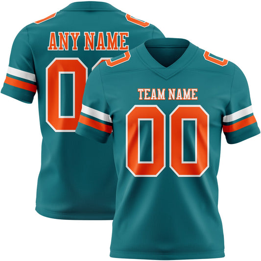 Custom Teal Orange-White Mesh Authentic Football Jersey - Sky-Custom