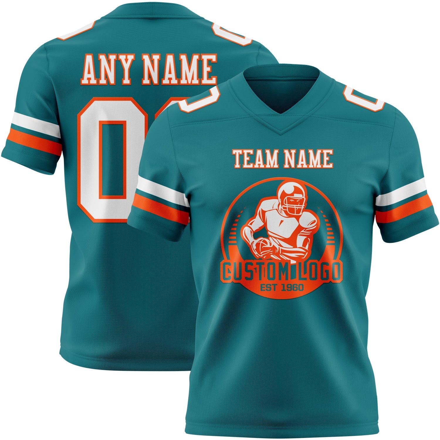 Custom Teal White-Orange Mesh Authentic Football Jersey - Sky-Custom