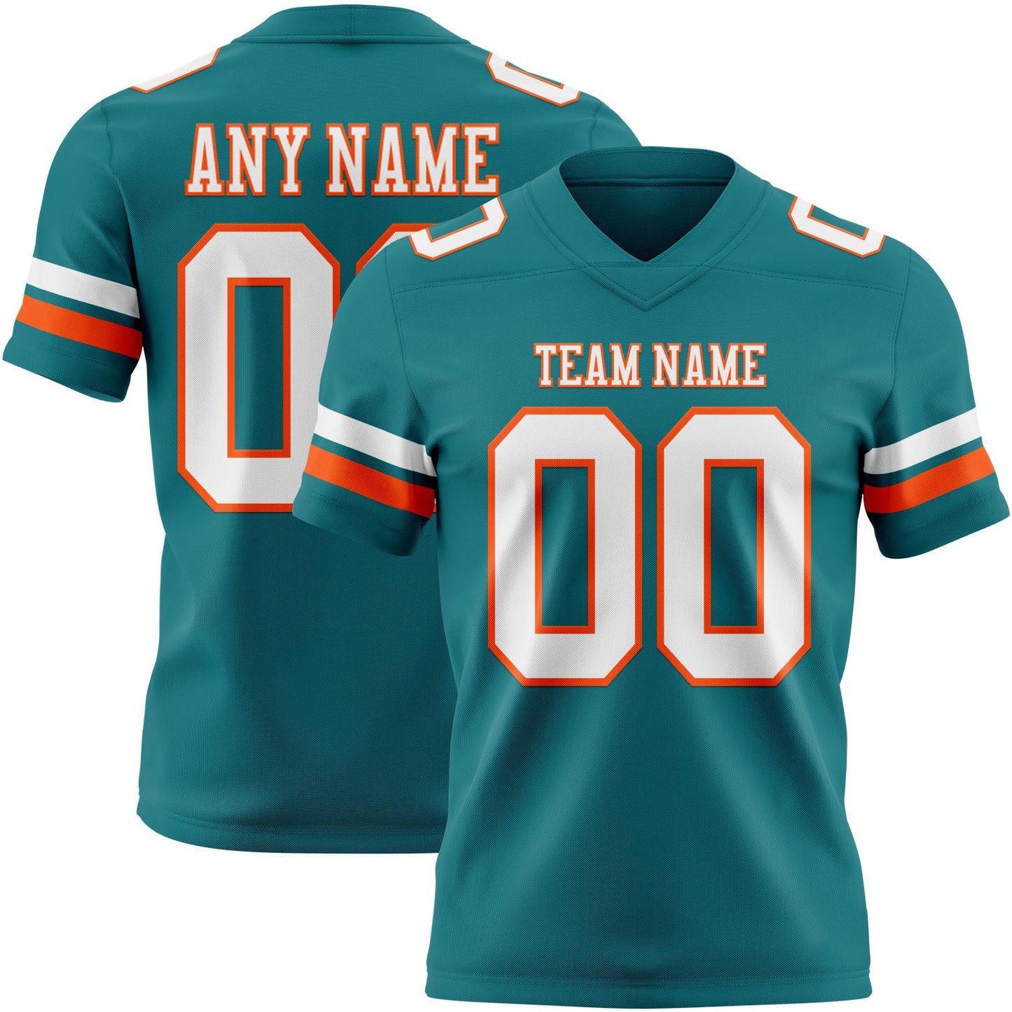 Custom Teal White-Orange Mesh Authentic Football Jersey - Sky-Custom