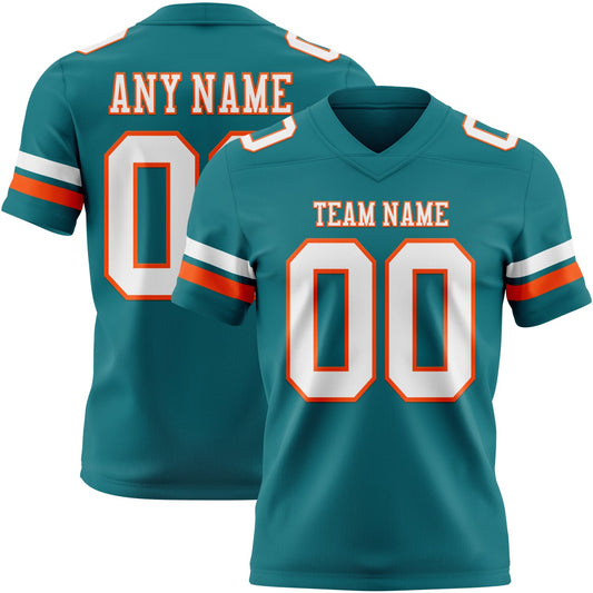 Custom Teal White-Orange Mesh Authentic Football Jersey - Sky-Custom