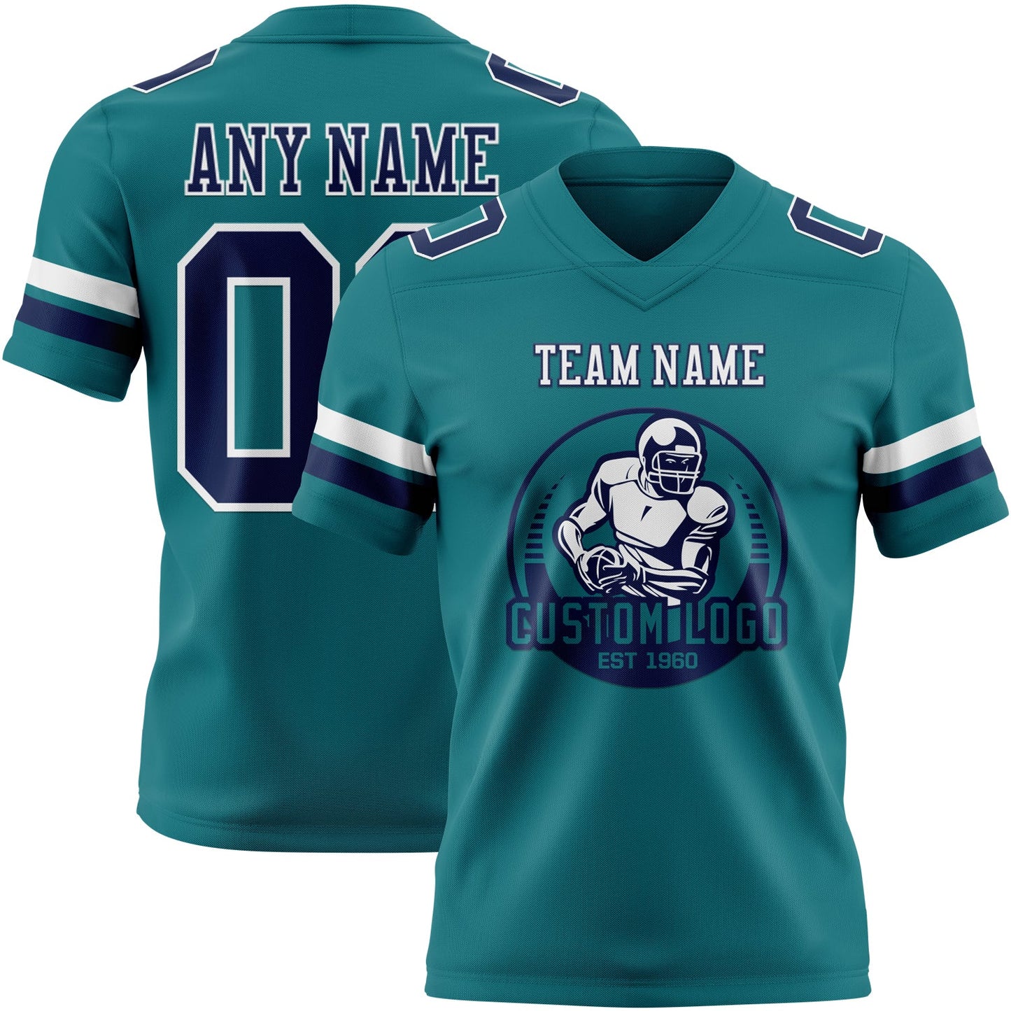 Custom Teal Navy-White Mesh Authentic Football Jersey - Sky-Custom