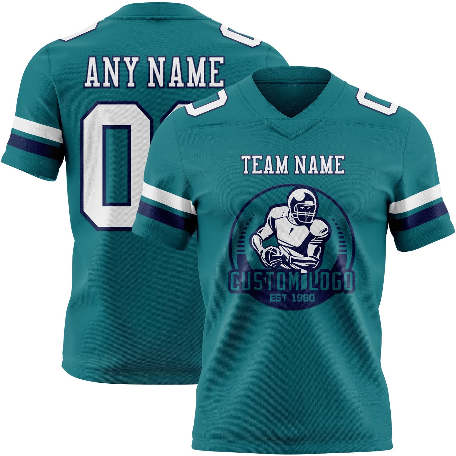 Custom Teal White-Navy Mesh Authentic Football Jersey - Sky-Custom