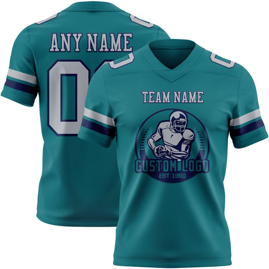 Custom Teal Gray-Navy Mesh Authentic Football Jersey - Sky-Custom