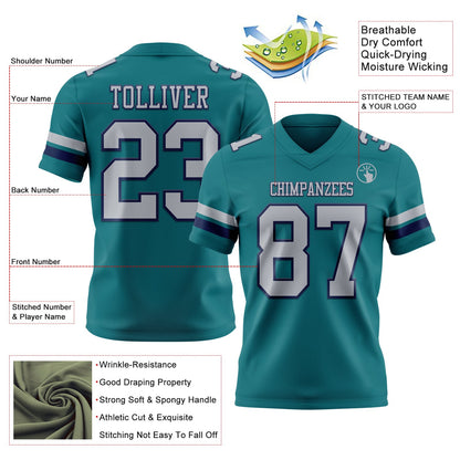 Custom Teal Gray-Navy Mesh Authentic Football Jersey - Sky-Custom