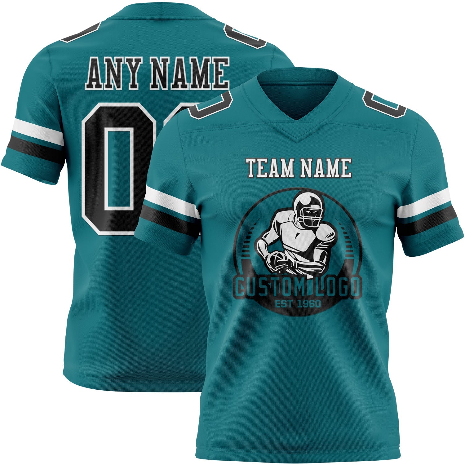 Custom Teal Black-White Mesh Authentic Football Jersey - Sky-Custom
