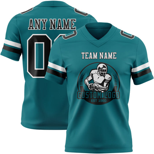 Custom Teal Black-White Mesh Authentic Football Jersey - Sky-Custom