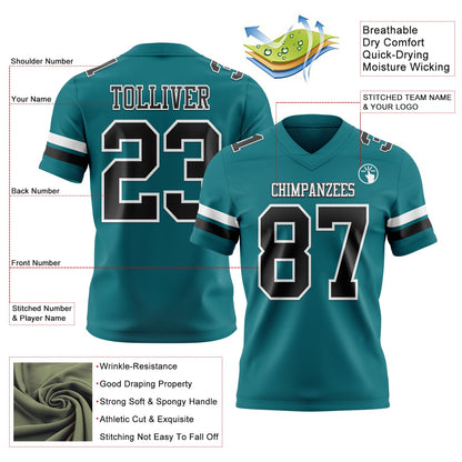 Custom Teal Black-White Mesh Authentic Football Jersey - Sky-Custom