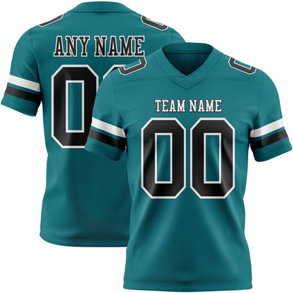 Custom Teal Black-White Mesh Authentic Football Jersey - Sky-Custom