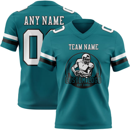 Custom Teal White-Black Mesh Authentic Football Jersey - Sky-Custom