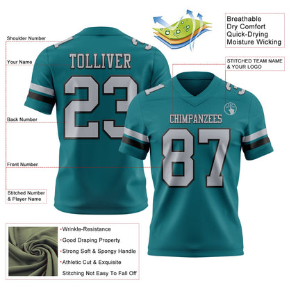Custom Teal Gray-Black Mesh Authentic Football Jersey - Sky-Custom