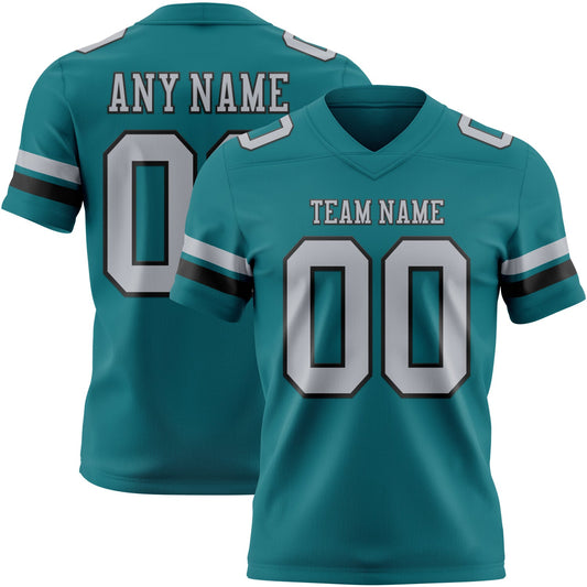 Custom Teal Gray-Black Mesh Authentic Football Jersey - Sky-Custom