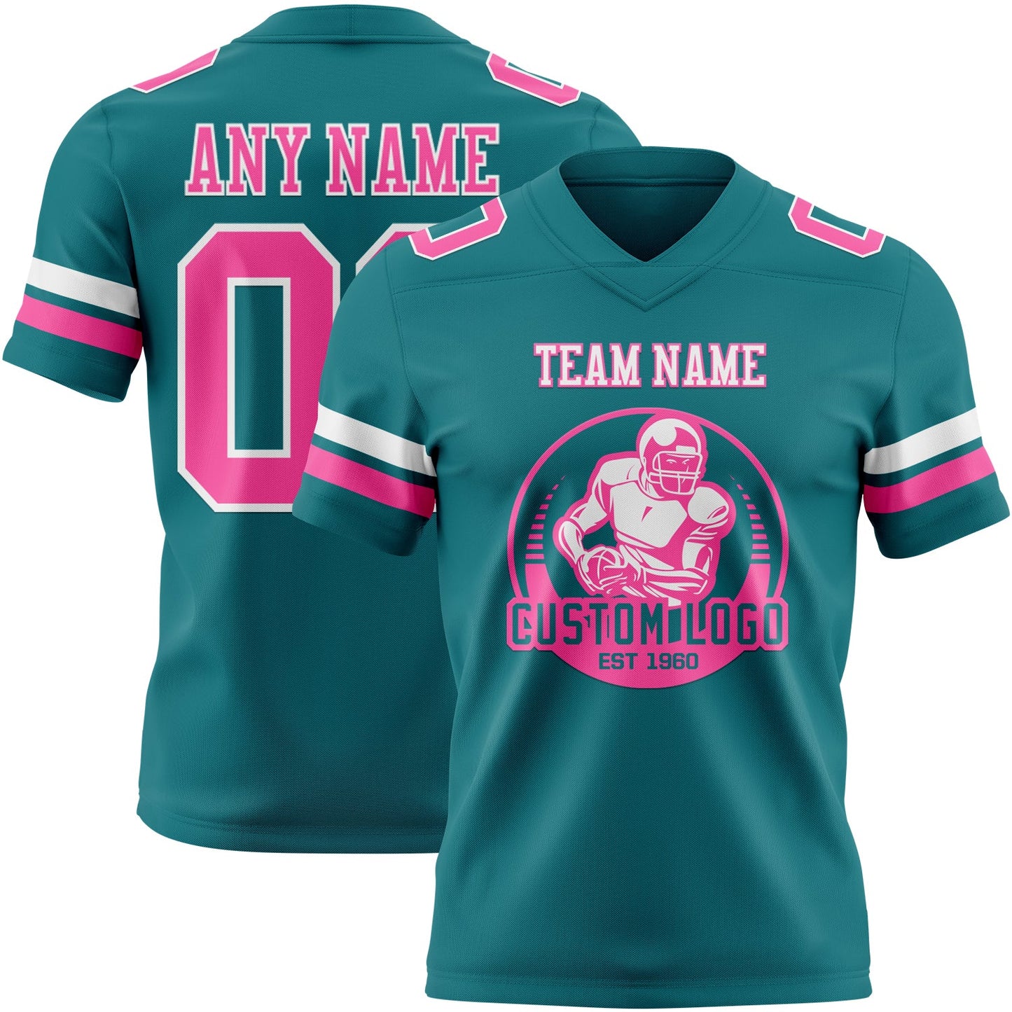 Custom Teal Pink-White Mesh Authentic Football Jersey - Sky-Custom