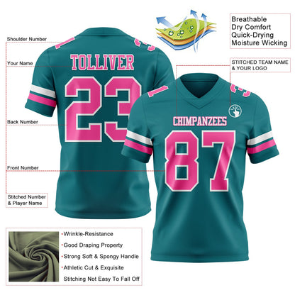 Custom Teal Pink-White Mesh Authentic Football Jersey - Sky-Custom