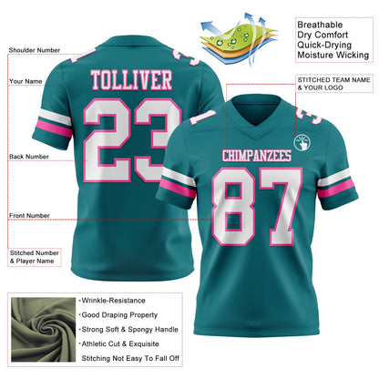 Custom Teal White-Pink Mesh Authentic Football Jersey - Sky-Custom