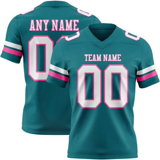 Custom Teal White-Pink Mesh Authentic Football Jersey - Sky-Custom