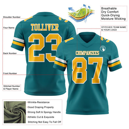 Custom Teal Gold-White Mesh Authentic Football Jersey - Sky-Custom