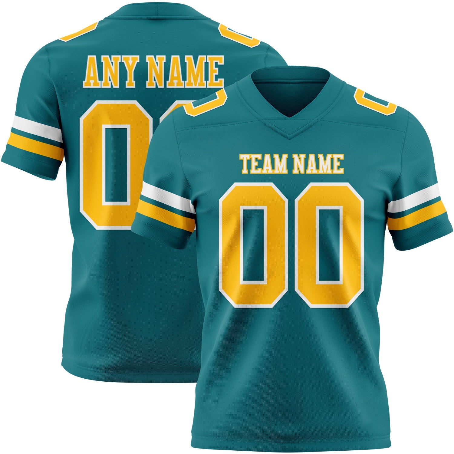 Custom Teal Gold-White Mesh Authentic Football Jersey - Sky-Custom