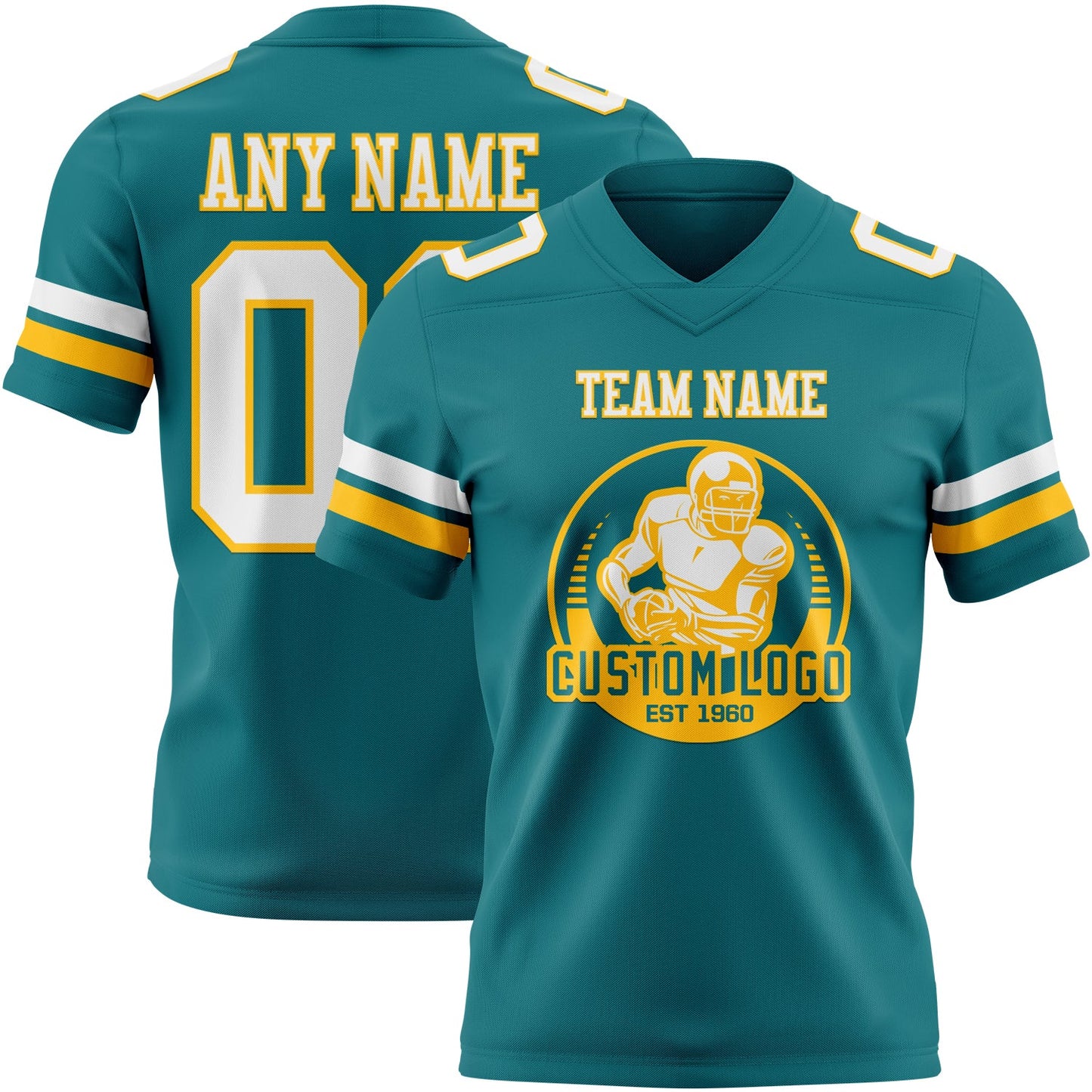 Custom Teal White-Gold Mesh Authentic Football Jersey - Sky-Custom