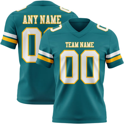 Custom Teal White-Gold Mesh Authentic Football Jersey - Sky-Custom