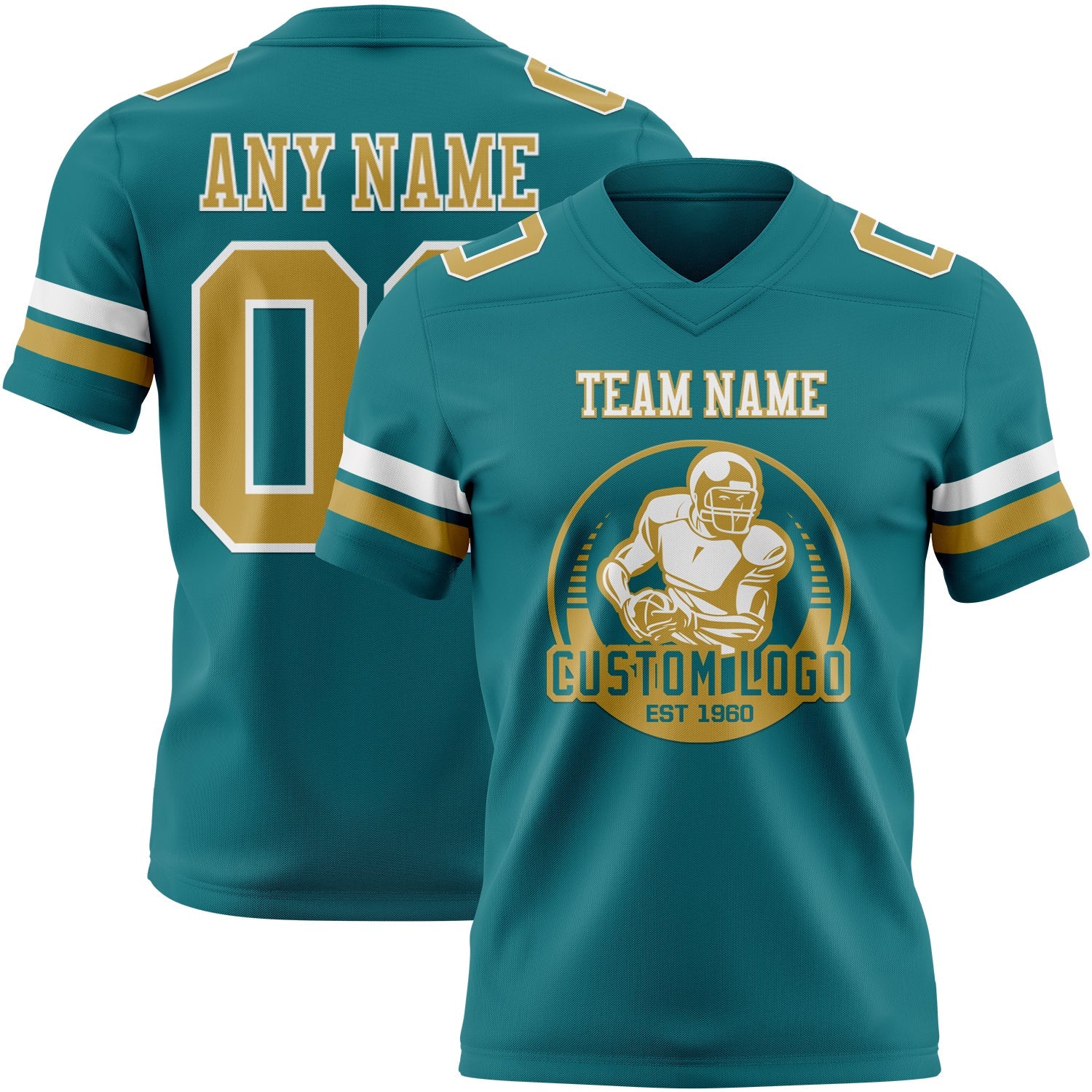 Custom Teal Old Gold-White Mesh Authentic Football Jersey - Sky-Custom