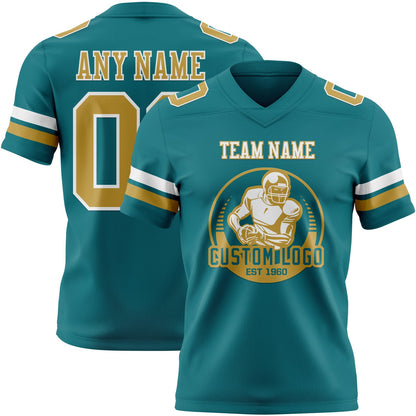 Custom Teal Old Gold-White Mesh Authentic Football Jersey - Sky-Custom