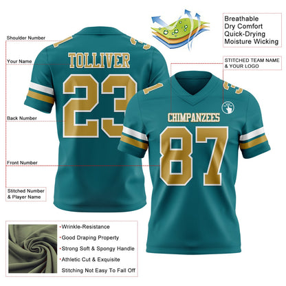 Custom Teal Old Gold-White Mesh Authentic Football Jersey - Sky-Custom