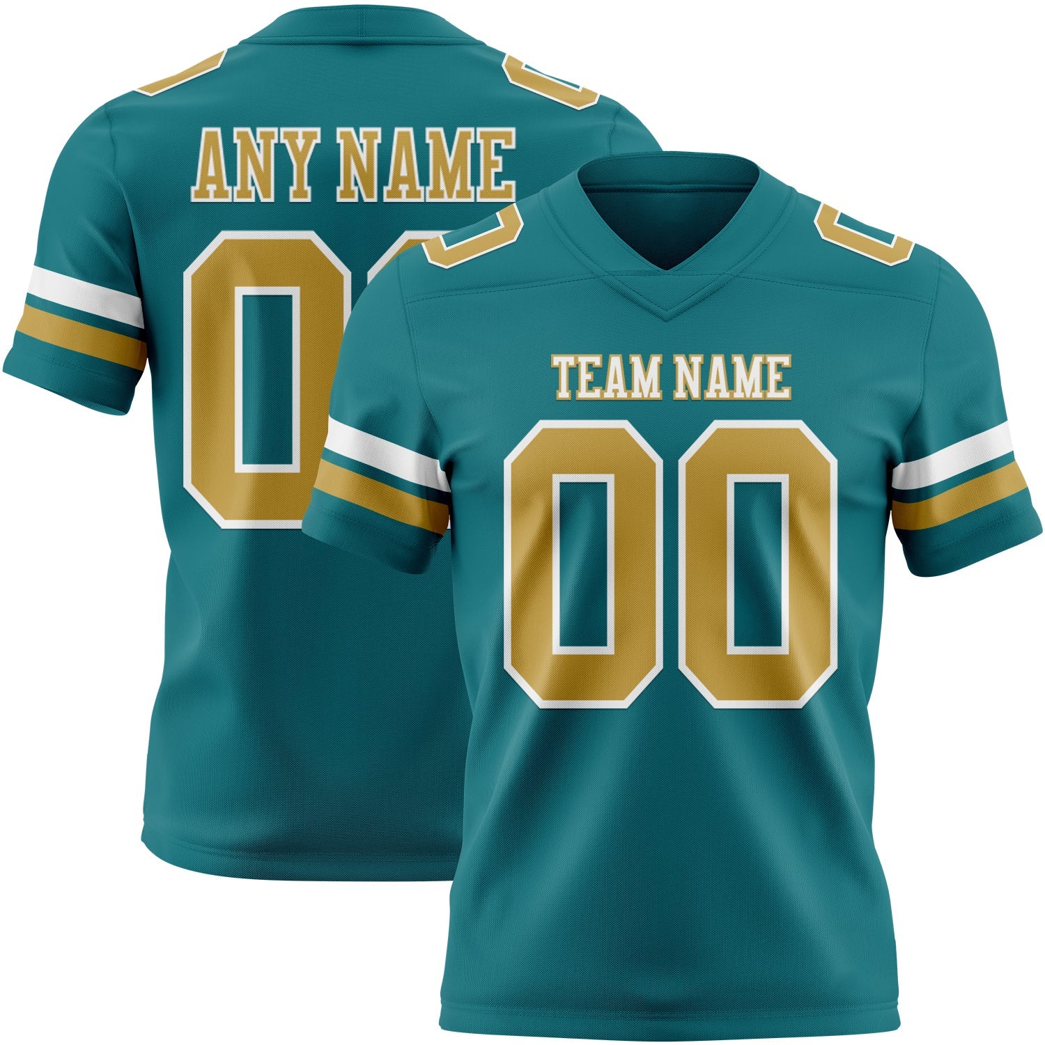 Custom Teal Old Gold-White Mesh Authentic Football Jersey - Sky-Custom