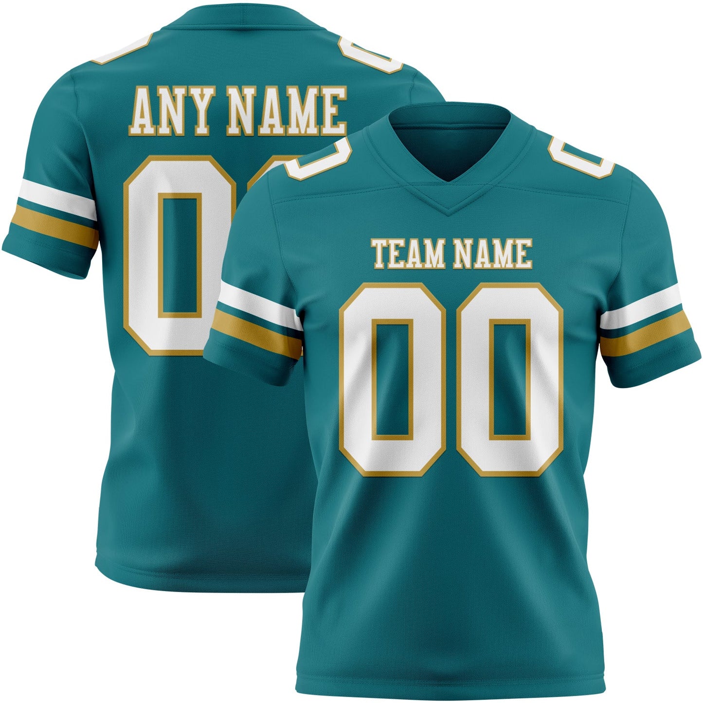 Custom Teal White-Old Gold Mesh Authentic Football Jersey - Sky-Custom