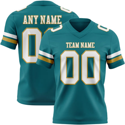 Custom Teal White-Old Gold Mesh Authentic Football Jersey - Sky-Custom