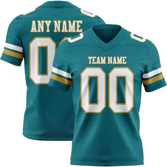 Custom Teal White-Old Gold Mesh Authentic Football Jersey - Sky-Custom