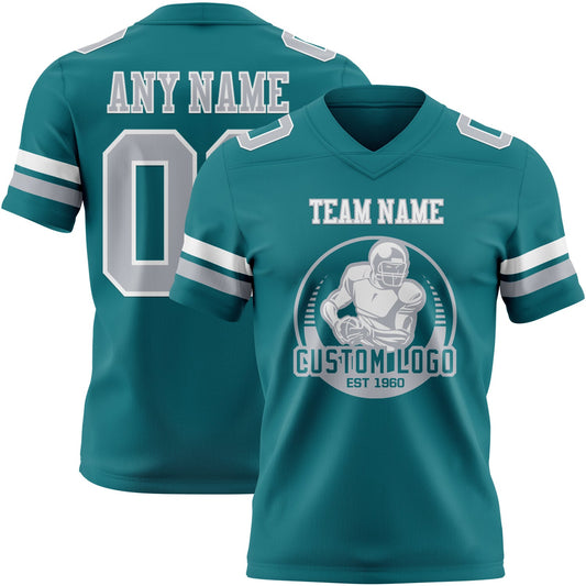 Custom Teal Gray-White Mesh Authentic Football Jersey - Sky-Custom