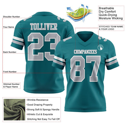 Custom Teal Gray-White Mesh Authentic Football Jersey - Sky-Custom