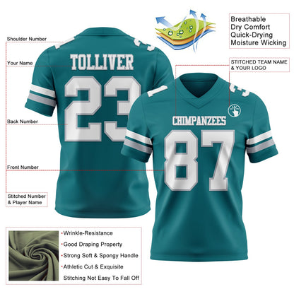 Custom Teal White-Gray Mesh Authentic Football Jersey - Sky-Custom