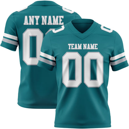 Custom Teal White-Gray Mesh Authentic Football Jersey - Sky-Custom