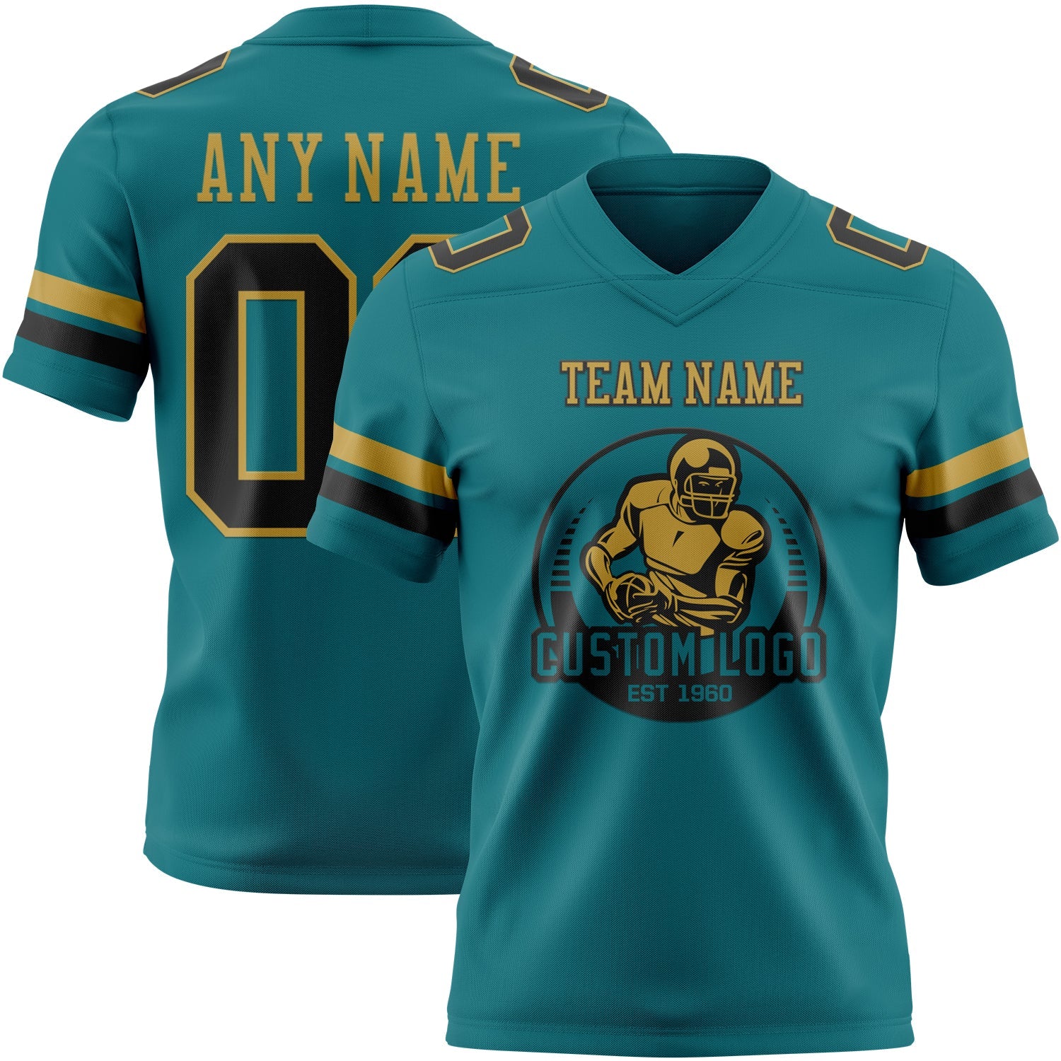 Custom Teal Black-Old Gold Mesh Authentic Football Jersey - Sky-Custom