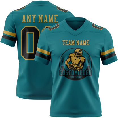 Custom Teal Black-Old Gold Mesh Authentic Football Jersey - Sky-Custom