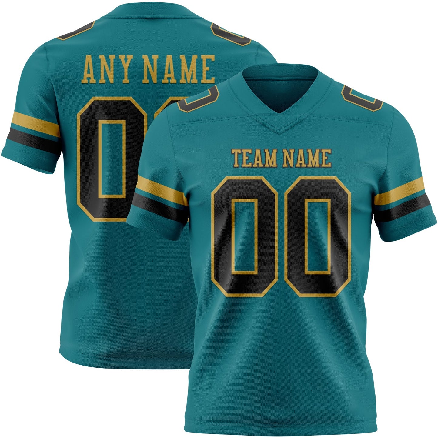 Custom Teal Black-Old Gold Mesh Authentic Football Jersey - Sky-Custom