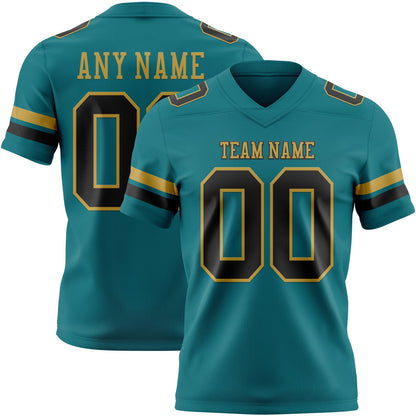 Custom Teal Black-Old Gold Mesh Authentic Football Jersey - Sky-Custom