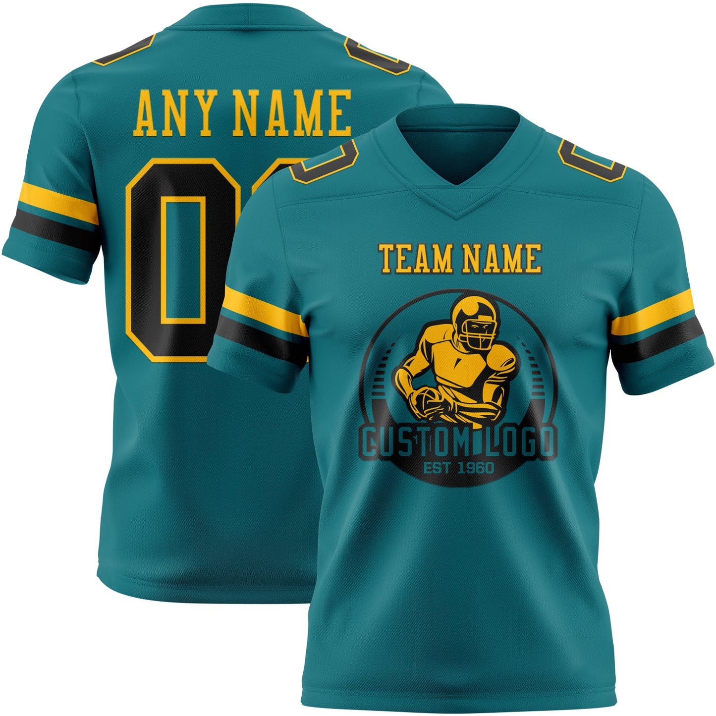 Custom Teal Black-Gold Mesh Authentic Football Jersey - Sky-Custom