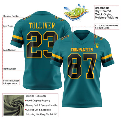 Custom Teal Black-Gold Mesh Authentic Football Jersey - Sky-Custom