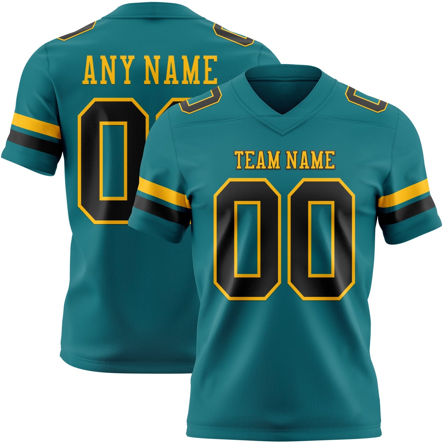 Custom Teal Black-Gold Mesh Authentic Football Jersey - Sky-Custom