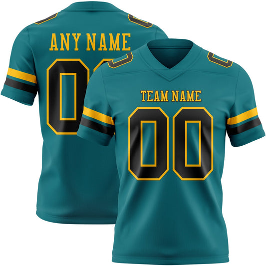 Custom Teal Black-Gold Mesh Authentic Football Jersey - Sky-Custom