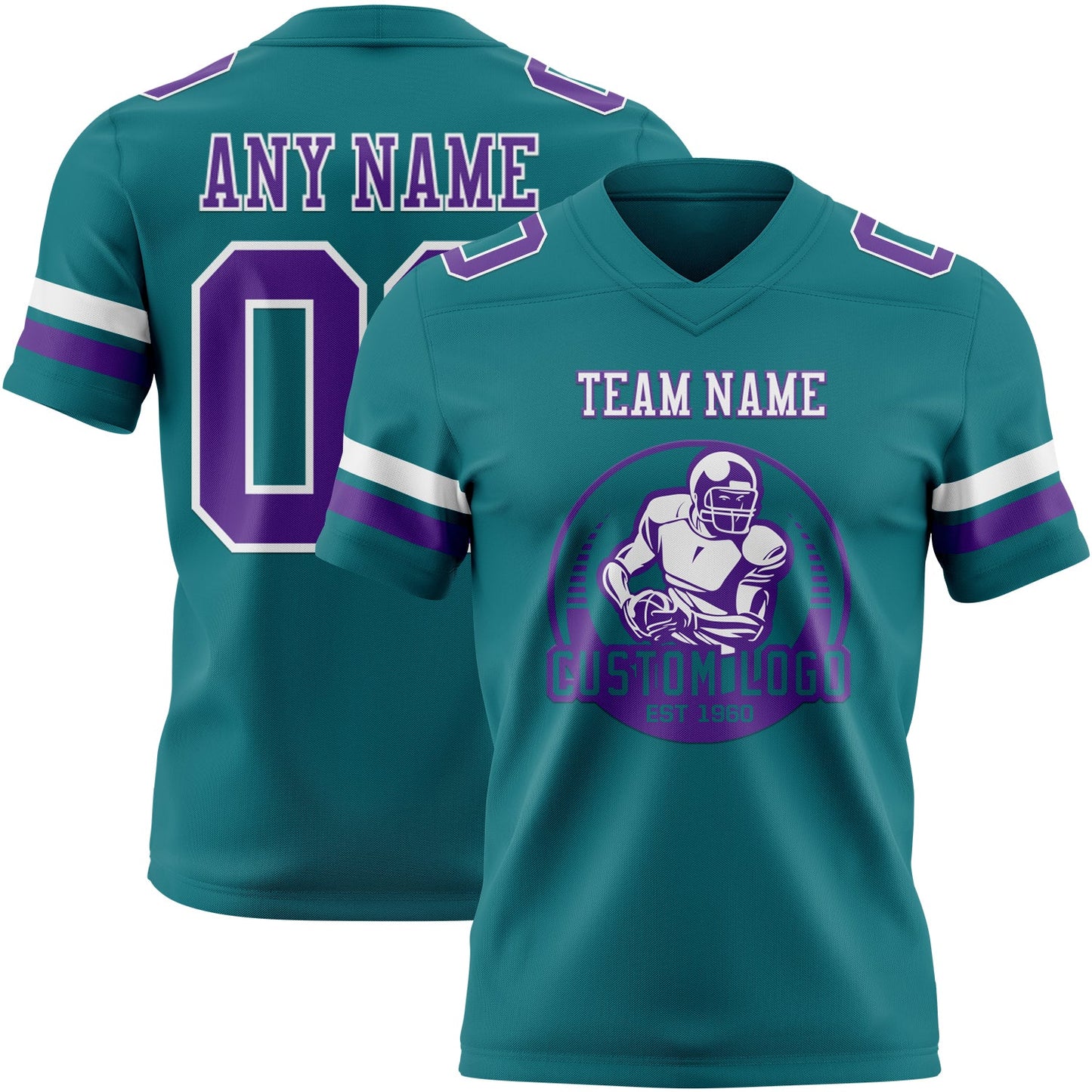 Custom Teal Purple-White Mesh Authentic Football Jersey - Sky-Custom