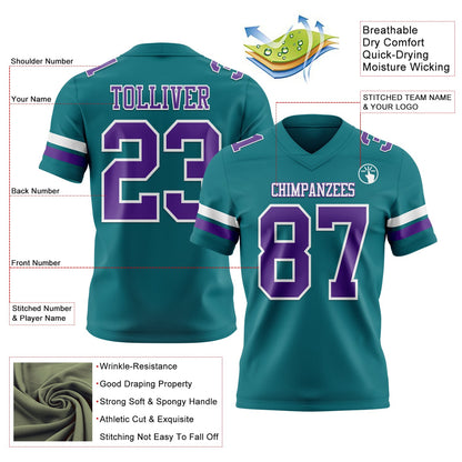 Custom Teal Purple-White Mesh Authentic Football Jersey - Sky-Custom
