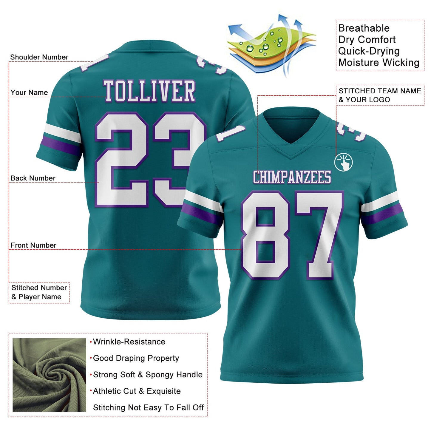Custom Teal White-Purple Mesh Authentic Football Jersey - Sky-Custom