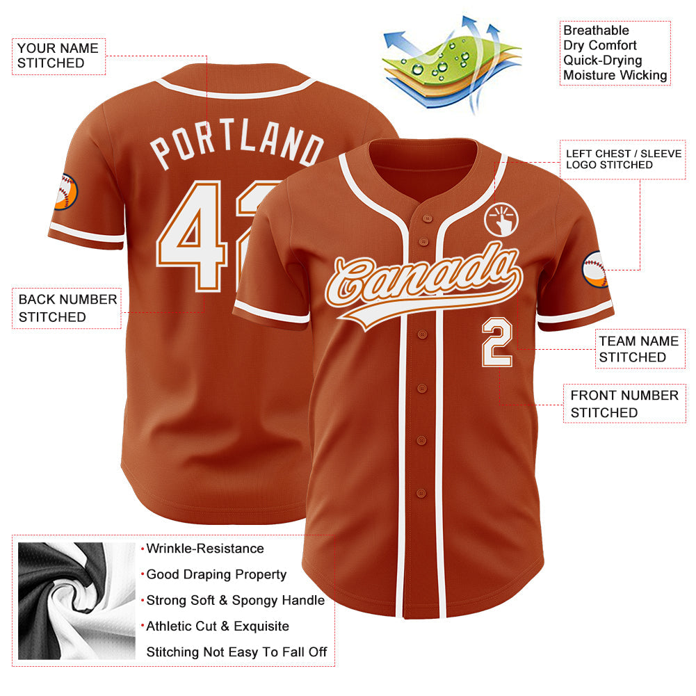 Custom Texas Orange White Authentic Baseball Jersey - Sky-Custom