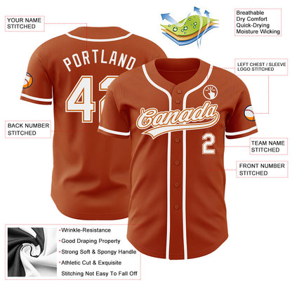 Custom Texas Orange White Authentic Baseball Jersey - Sky-Custom