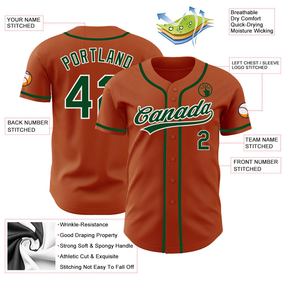 Custom Texas Orange Green-White Authentic Baseball Jersey - Sky-Custom